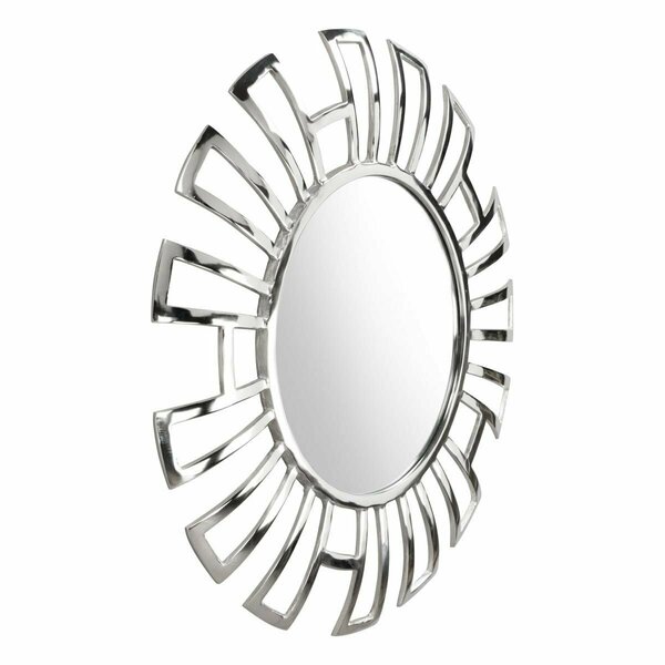 Homeroots Bed & Bath Geometric Design Round Mirror Silver 391654